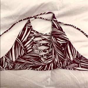 burgundy front criss cross bikini top